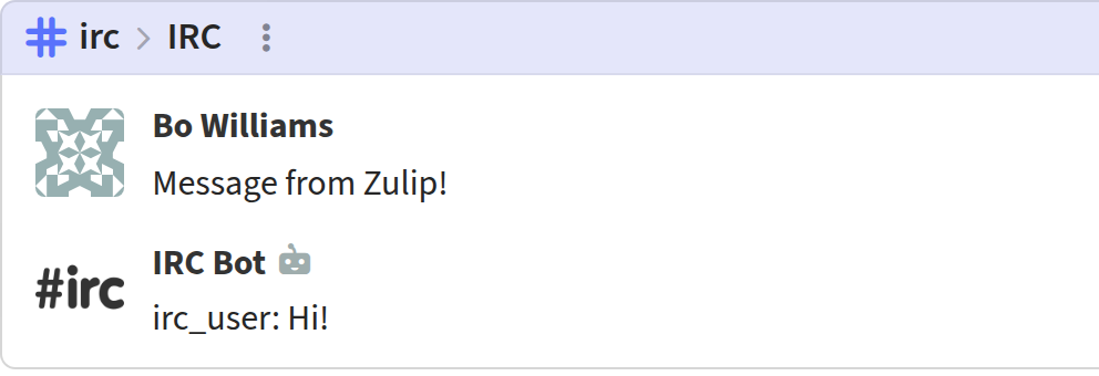 IRC message on Zulip